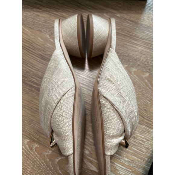 Vince Camuto Liane Natural Linen Raffia Slide Sandals Gold Ring Round Heel New 9 - Picture 12 of 14